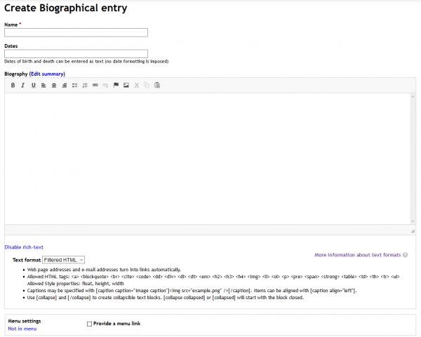 Form for adding a new biographical dictionary entry